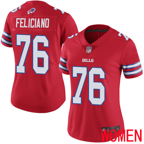 Women Buffalo Bills #76 Jon Feliciano Limited Red Rush Vapor Untouchable NFL Jersey